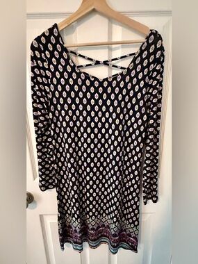 Loveappella Black Long Sleeve Printed Dress